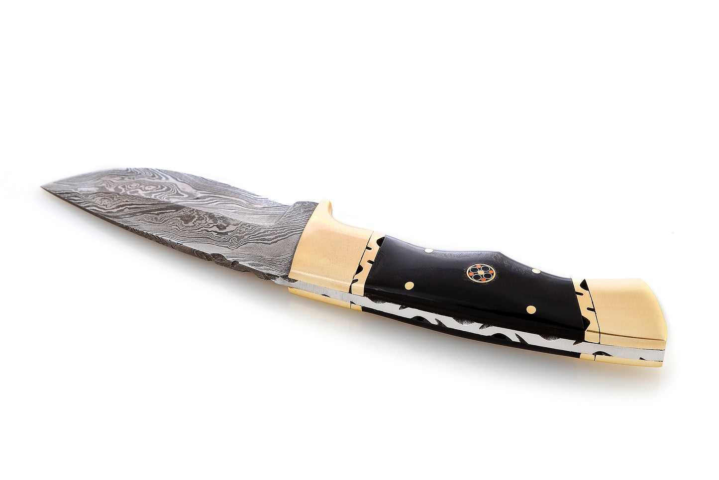 Buffalo Horn and Brass - Fixed Blade Handmade Damascus Knife KK-AB5