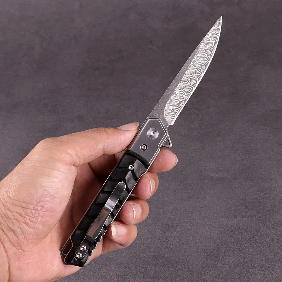 Stainless Damascus EDC Folder - KK2301