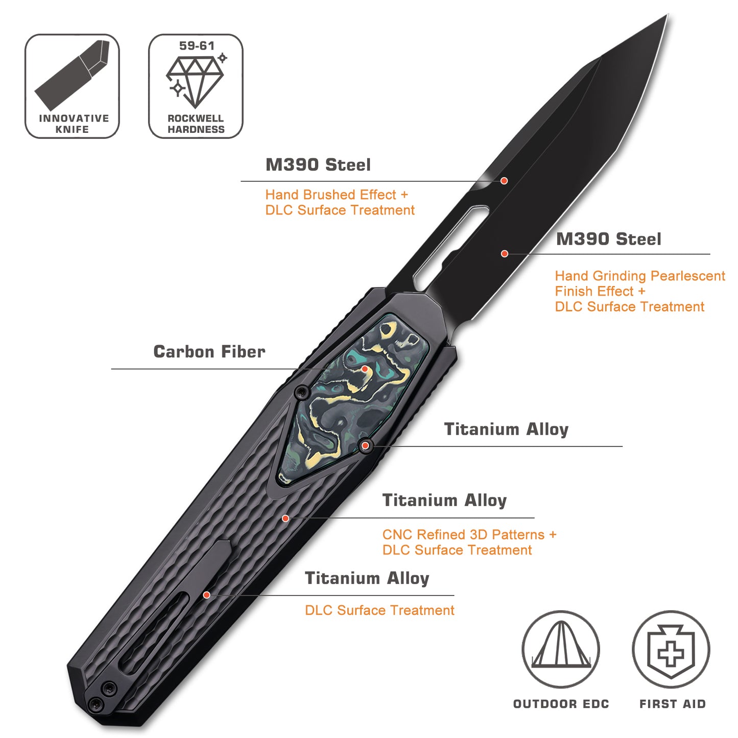 Remette RT-Swordfish Knife - M390 Tanto Blade and Titanium Handle - Black