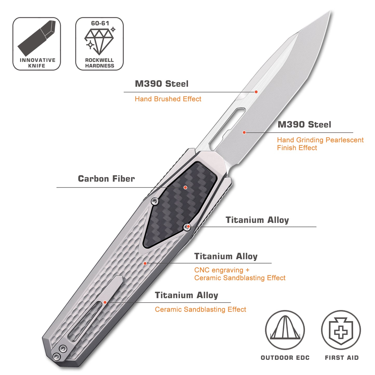 REMETTE RT-Swordfish Knife - M390 Tanto Blade, Titanium Handle with Carbon Fiber Inlay