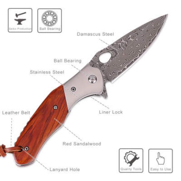 Premium Stainless Damascus Folding Knife KK2743