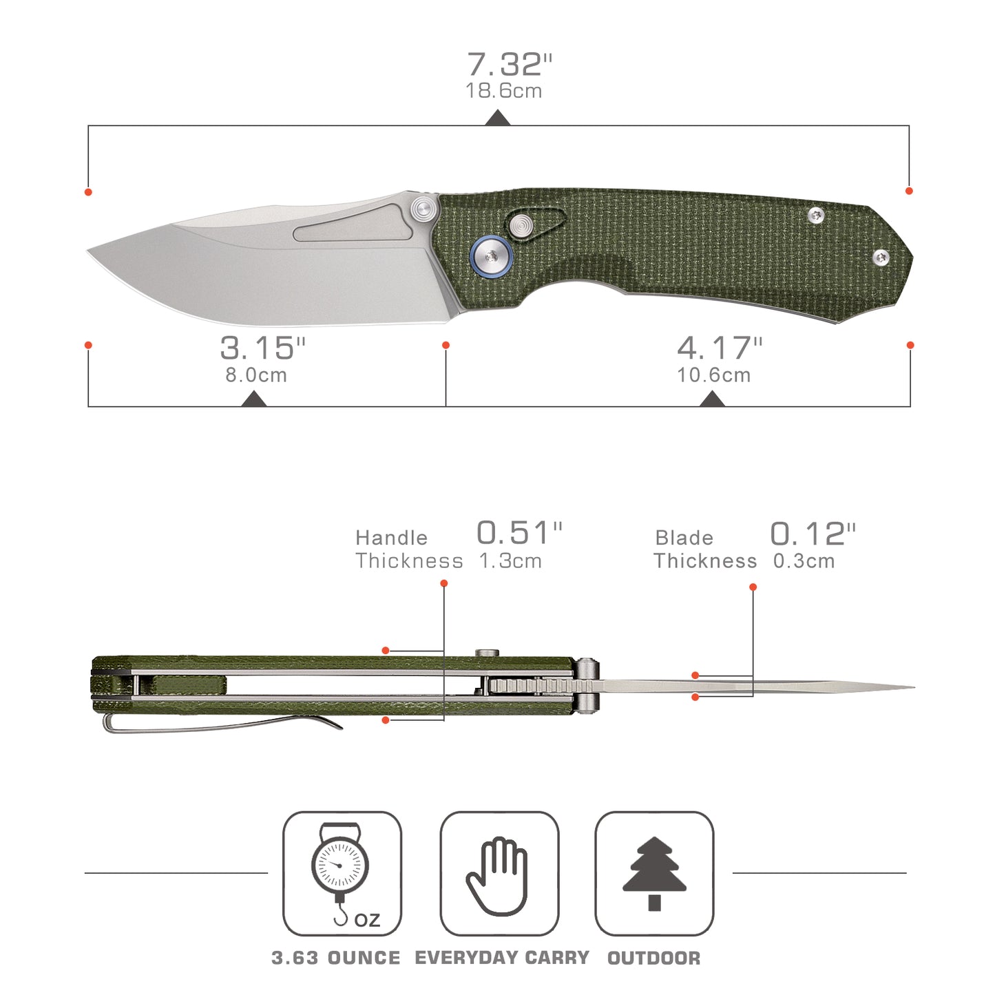 REMETTE MC319 Button Lock Folding Pocket Knife - Stone Washed 14C28N Steel with Micarta Handle