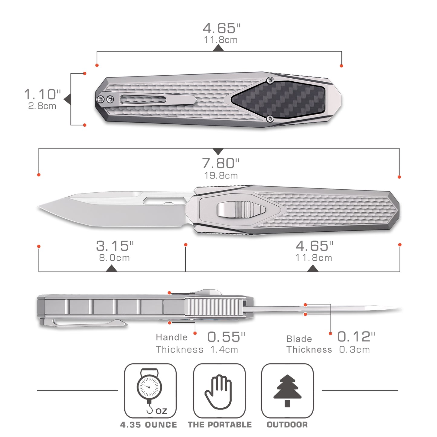 REMETTE RT-Swordfish Knife - M390 Tanto Blade, Titanium Handle with Carbon Fiber Inlay