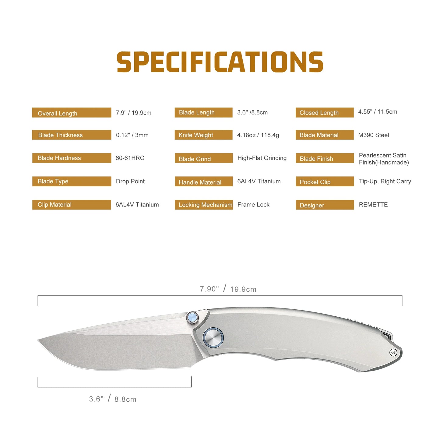 REMETTE Wild Species Premium M390, Titanium Pocket Folding EDC Knife