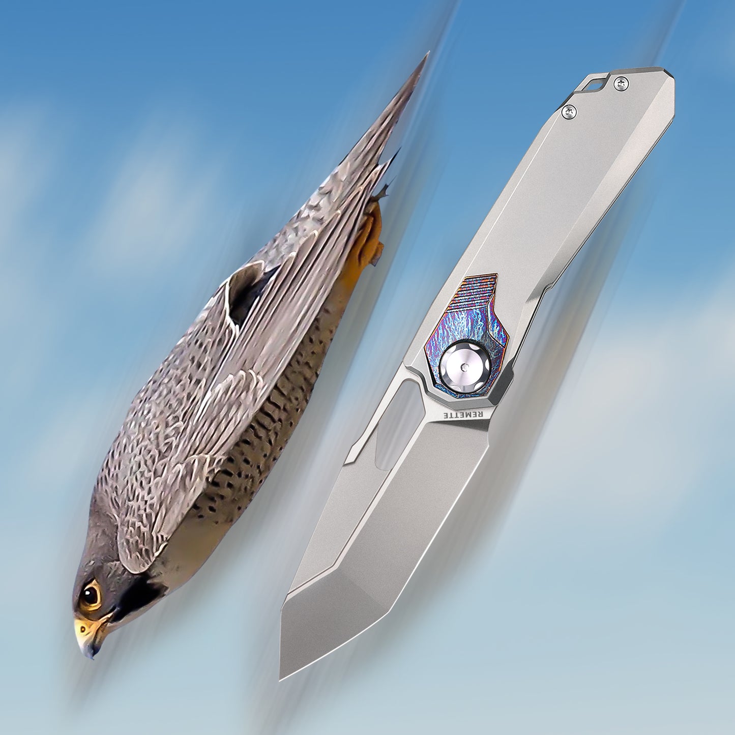 REMETTE RT-Peregrine Falcon Knife - Innovative Button Lock Structure - Handmade M390 Blade and Titanium Handle