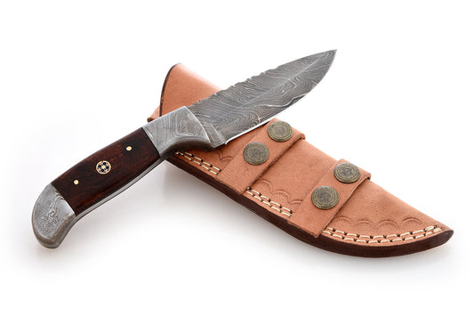 Fixed Blade Damascus Outdoor Knife, Walnut Handle/Damascus Guard KKADB61