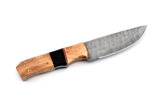 Handmade Damascus Outdoor Knife with Olive Wood Handle - KKDHK-003