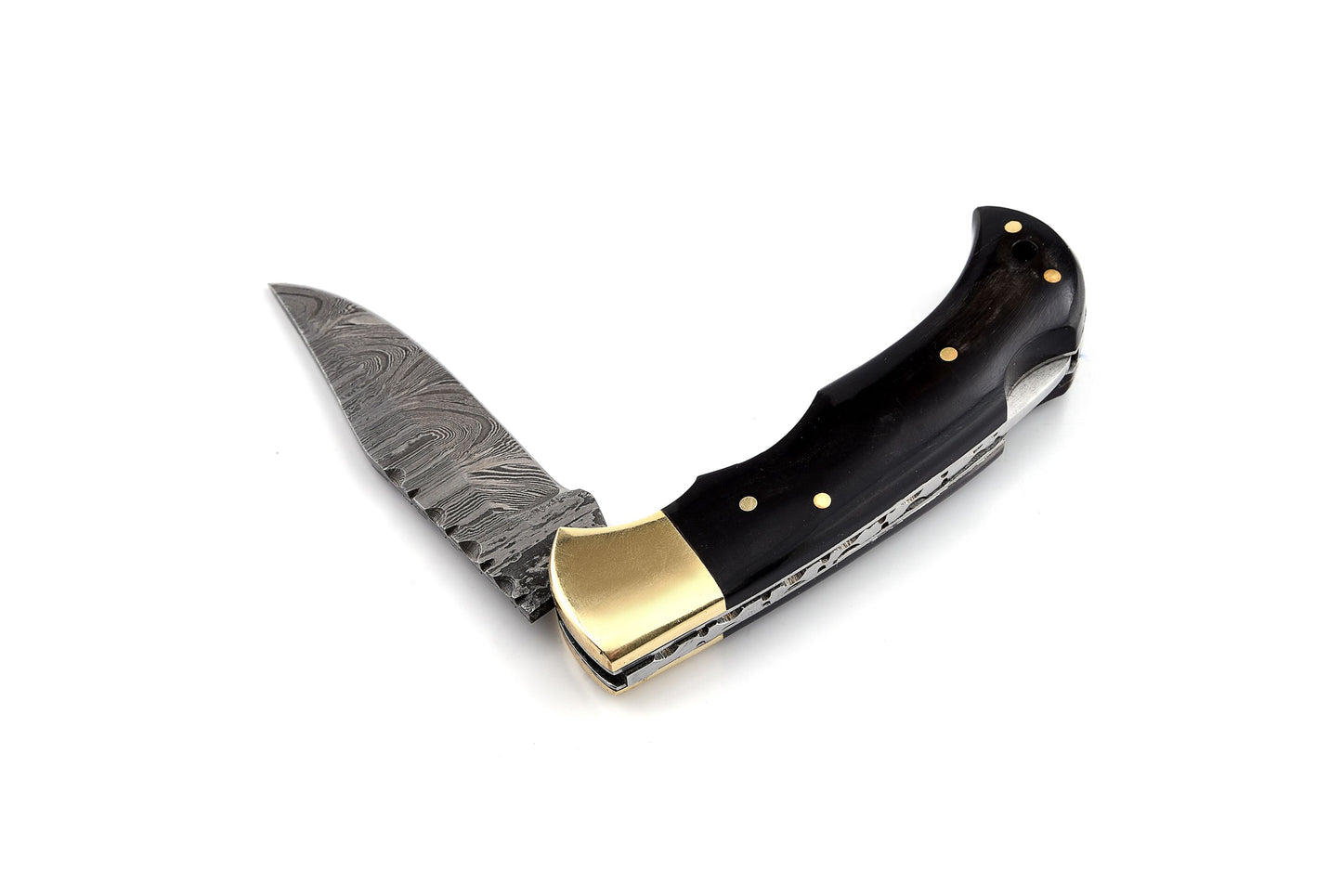 Handmade Damascus Steel Folder- Buffalo Horn - KK-FK-1011