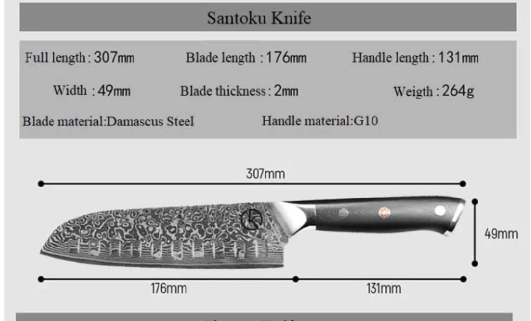 Premium Stainless Damascus Santuko Knife - KK778C