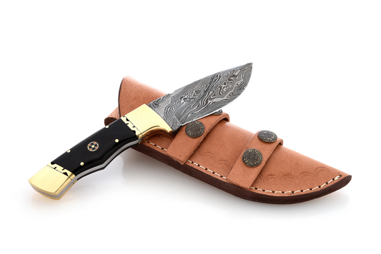 Buffalo Horn and Brass - Fixed Blade Handmade Damascus Knife KK-AB5