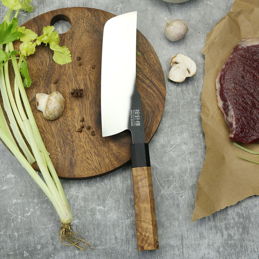 ANJIN-SAMA Nakiri Knife - Precision Vegetable Knife with Olive Wood Handle