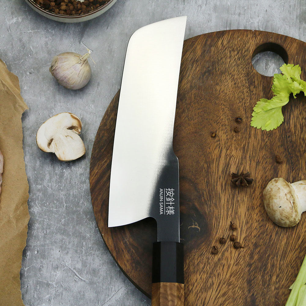 ANJIN-SAMA Nakiri Knife - Precision Vegetable Knife with Olive Wood Handle