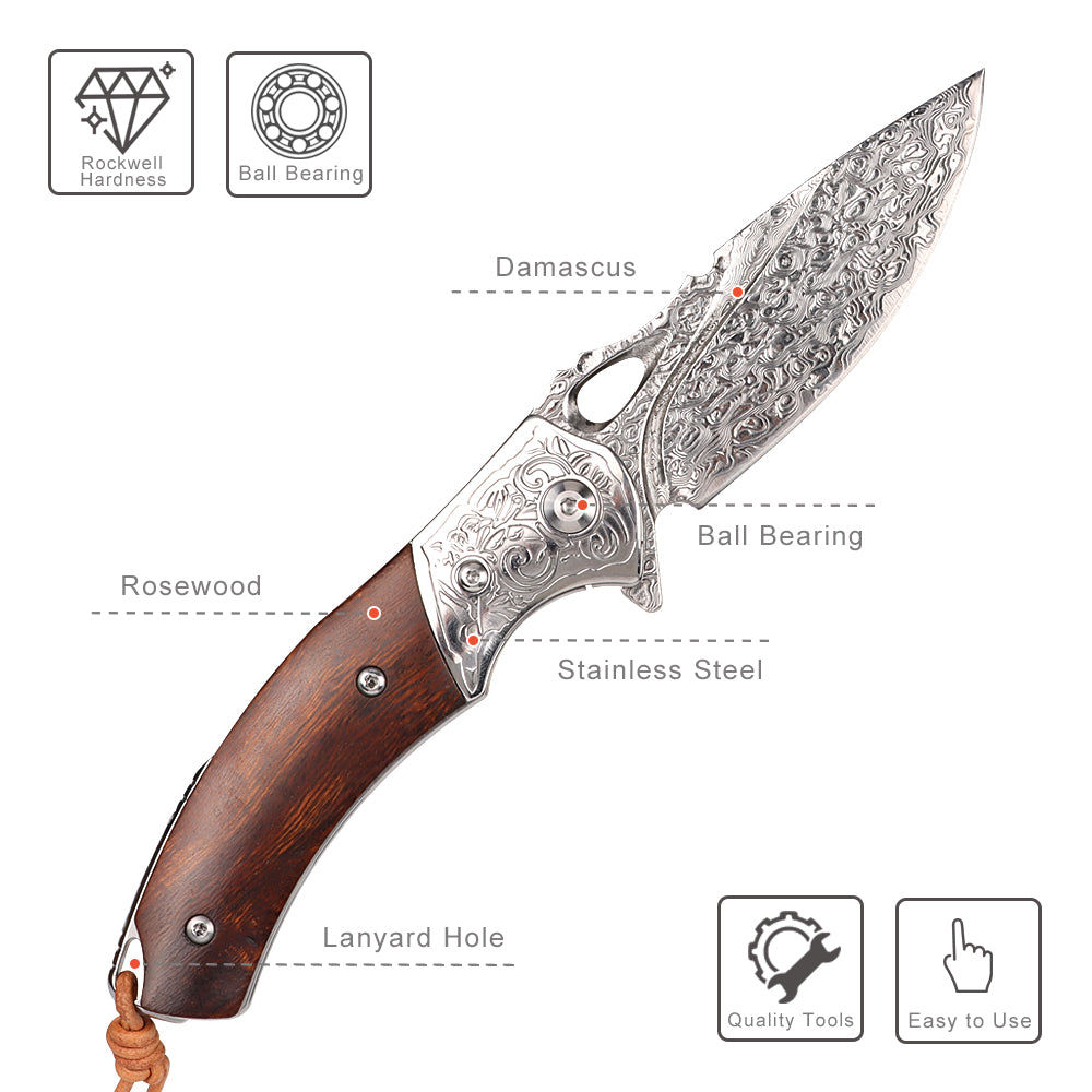 Premium Handmade Damascus Folder - KK2314