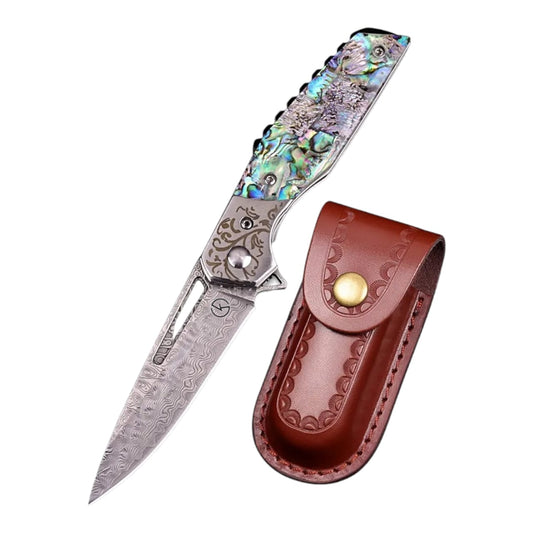 Premium Stainless Damascus Abalone Folder - KK2303